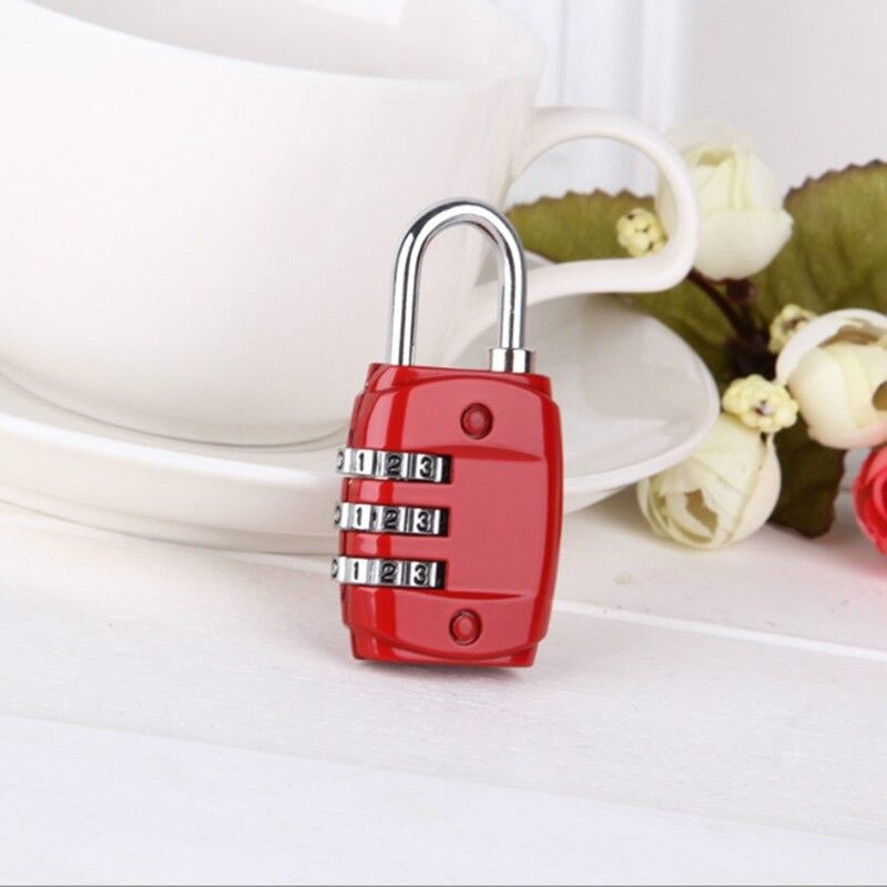 Padlock 3 Dial Digit Password Combination Password Lock Suitcase Luggage Metal Code Lock Mini Coded Keyed Anti-Theft Locks: Red