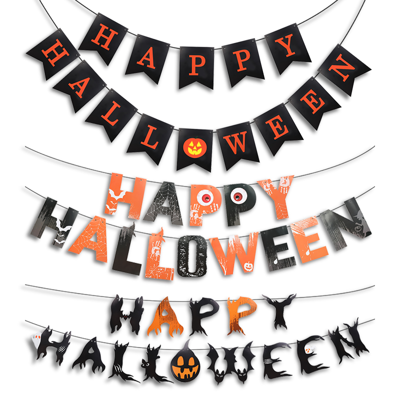 Halloween Party Banner Hanging Pendants Bat Pumpkin Paper Garland Trick or Treat Happy Halloween Decoration Supplies Home