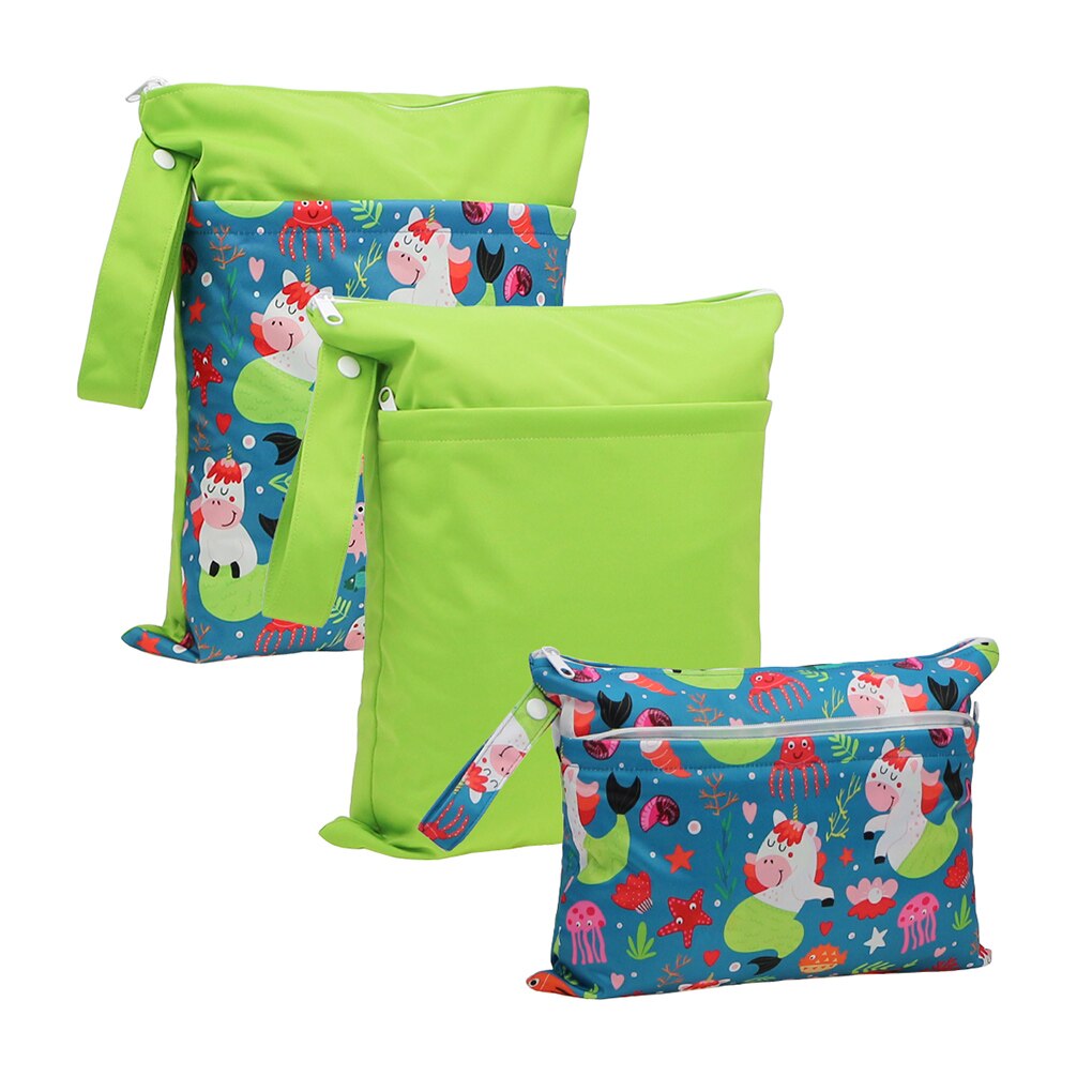 3 stücke Mehrweg Windel Beutel Reißverschlüsse Sanitär Pads Waschbar Nassen Beutel Windel Taschen Gedruckt Wasserdicht Wetbag Windel Taschen