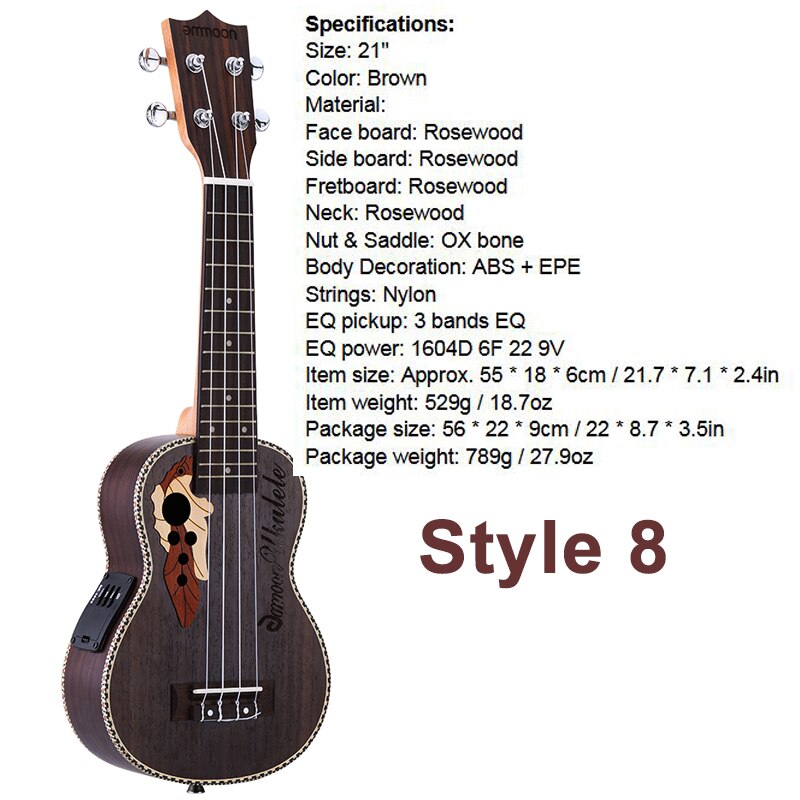 Ammoon-ukelele acústico para principiantes, instrumento musical de cuerda, de 21 pulgadas, con trastes de 15 y 4 cuerdas