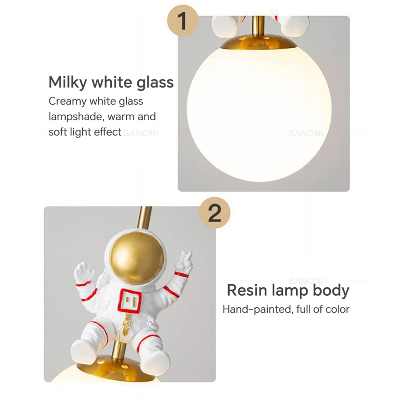 Lámpara colgante para la cama de la habitación de los niños, luz minimalista moderna, lámpara de lujo para dormitorio de niño, lámpara de Luna, candelabro pequeño de astronauta