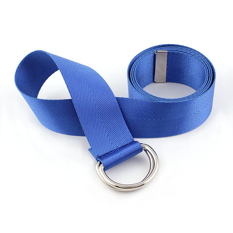 Harajuku Women Belt Solid Red Black Unisex Double D Ring Canvas Strap Female Long Waist Belts For Jeans: Royal Blue