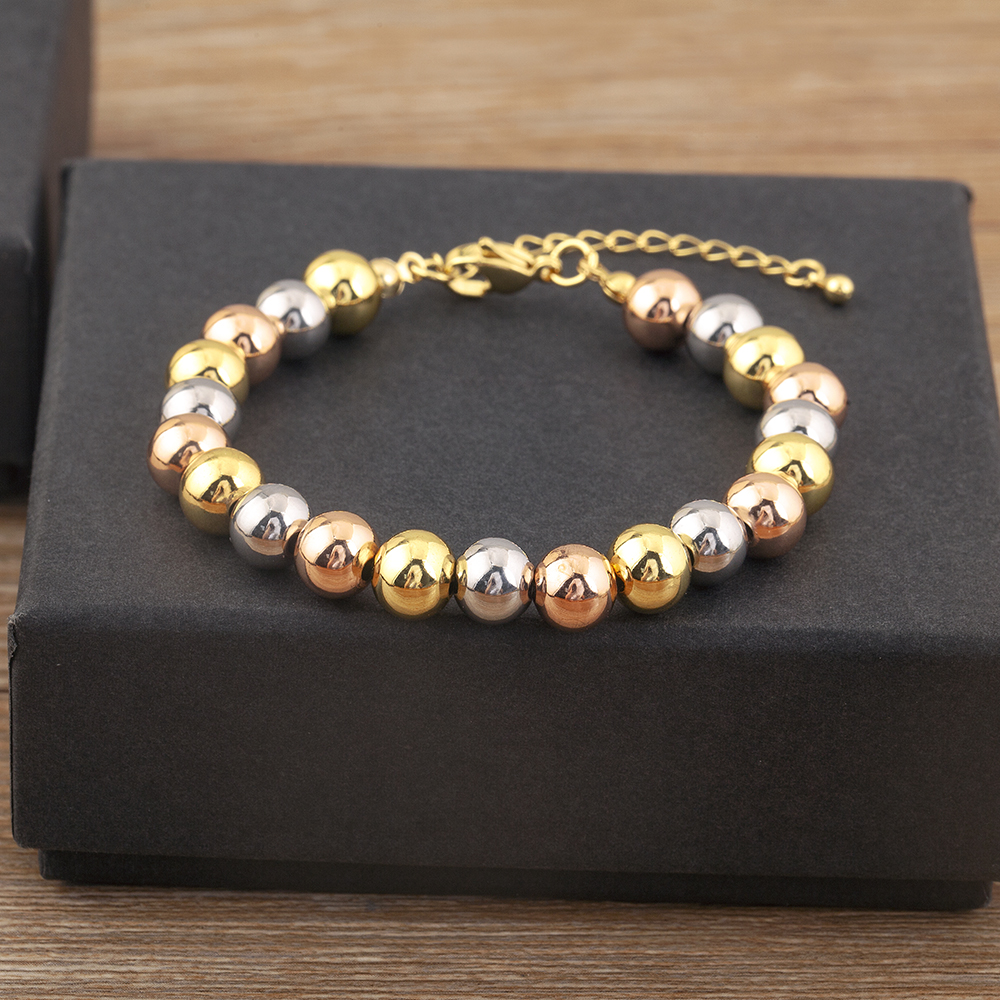 AIBEF-pulsera clásica Simple de cuentas redondas de cobre para mujer, brazalete ajustable de Color dorado/plateado/rosa, accesorios de joyería, de cumpleaños: VERMEIL