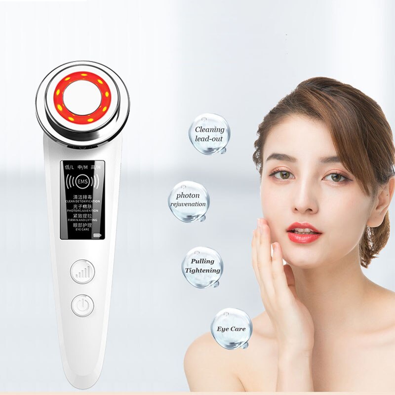 EMS dispositivo de belleza Facial LED, luz azul roja, masaje Facial vibratorio, cuidado de los ojos, ION de limpieza, estiramiento de la piel, masajeador para cuidado Facial ajustado