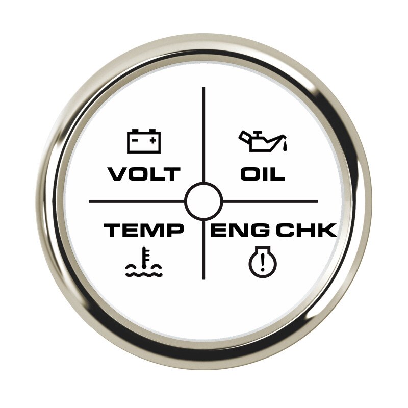 52 Mm Alarm Gauge Meter Volt/Olie/Water Temp/Check Engine 4 Led Alarm Indicator Gauge Voor auto Boot 9 ~ 32V Met 7 Kleuren Achtergrondverlichting: white silver