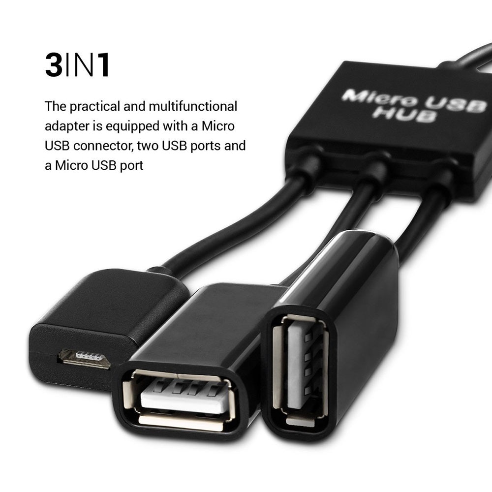 3in1 Micro USB OTG Hub Adapter Voor Smartphone/Tablet Micro USB Splitter Compatibel Met Apple, Samsung, lenovo, Asus