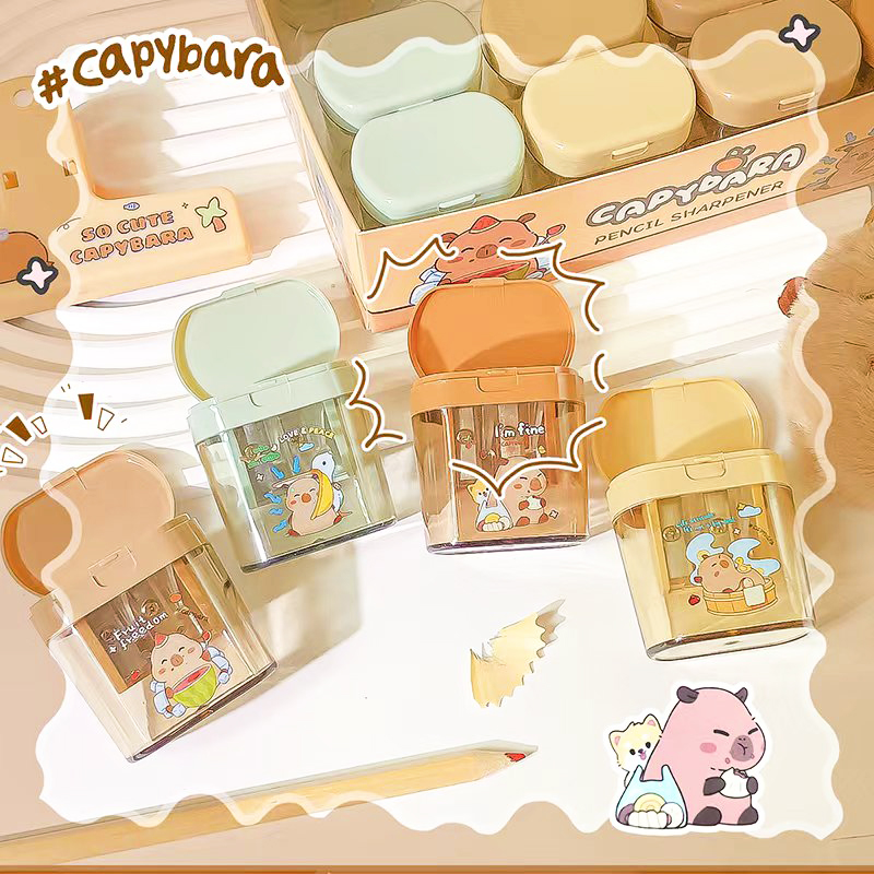 Suministros de oficina, equipo escolar, artículos de papelería kawaii, útiles escolares, bonito sacapuntas capibara para niños