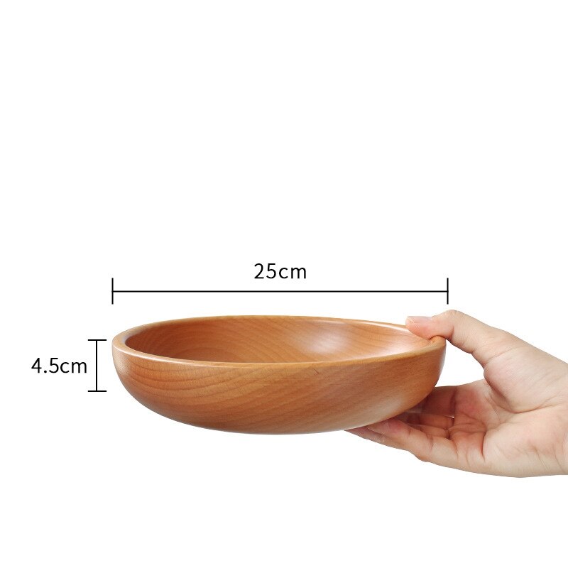 Natural Wooden Salad Bowl Large Round Wood Salad Soup Dining Bowl Plates Storage Wood Kitchen Utensils Set: 25x4.5CM