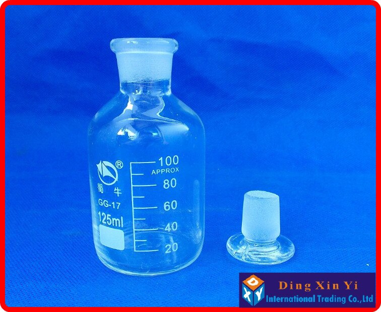 (2 pièces/lot) flacon de réactif en verre de 125 ml avec bouchon en verre rodé, flacon de réactif à bouche étroite de 125 ml, bouteille en verre Transparent
