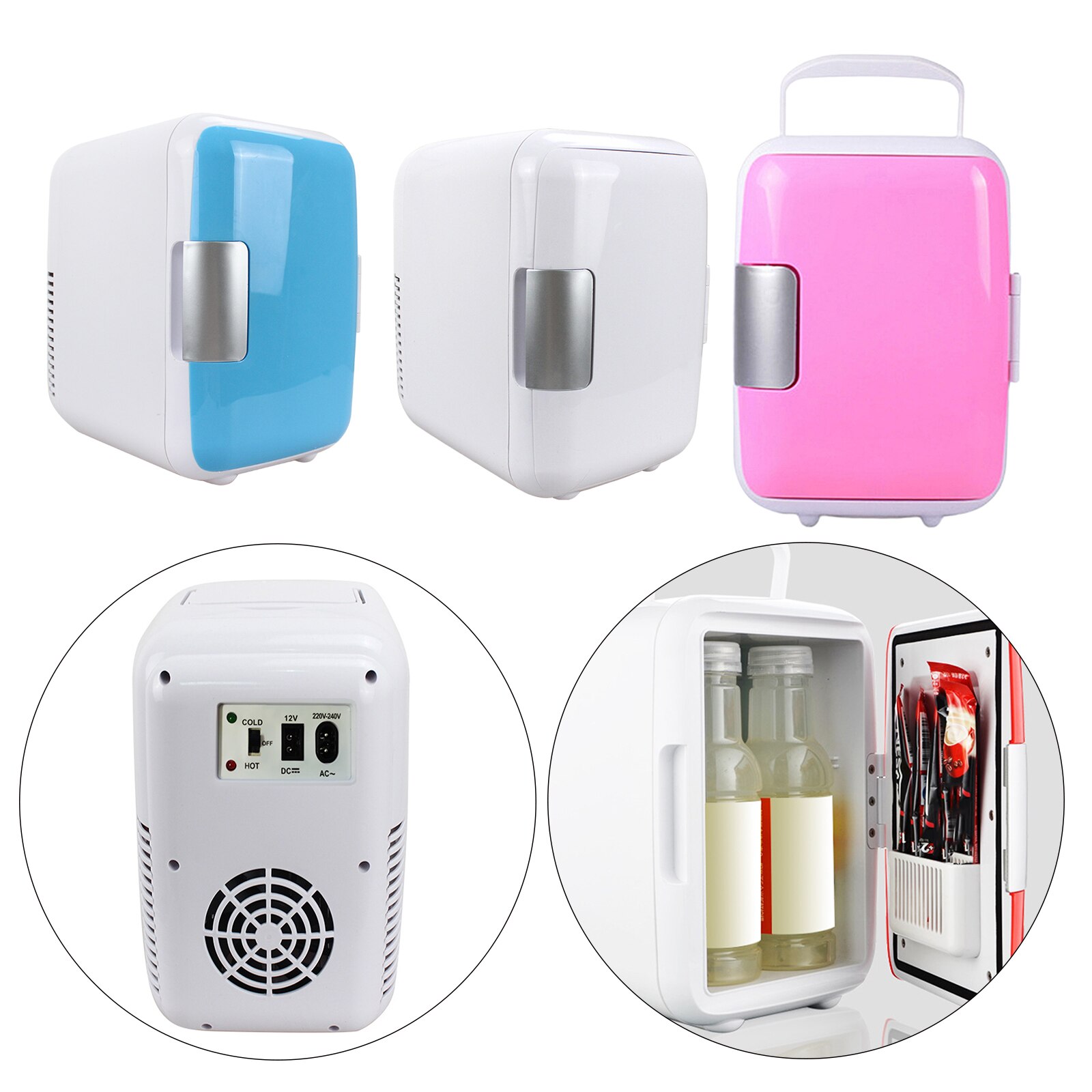 Portable Mini 4L Car Fridge Cooler Warmer Low Noise Compact Fruit Beer AC/DC for Office Camping Travel