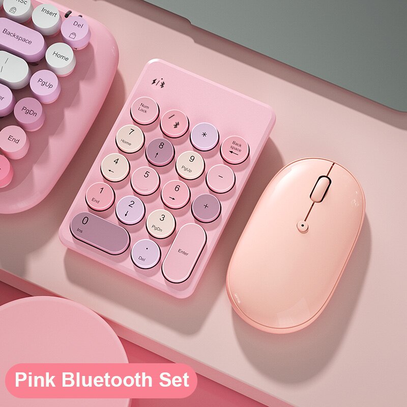 Clavier et souris numérique sans fil Bluetooth, pour Macbook, ordinateur portable, tablette, 18 touches: Pink with Mouse