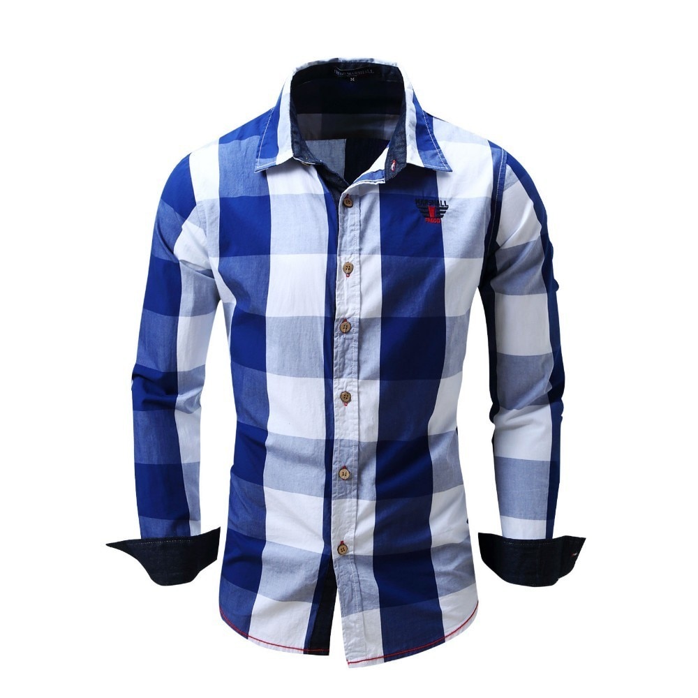 Miesten rento ruudullinen paidat pitkähihaiset paidat miesten mekko mustavalkoinen puuvilla camisa masculina miesten paidat para hombre  fm099