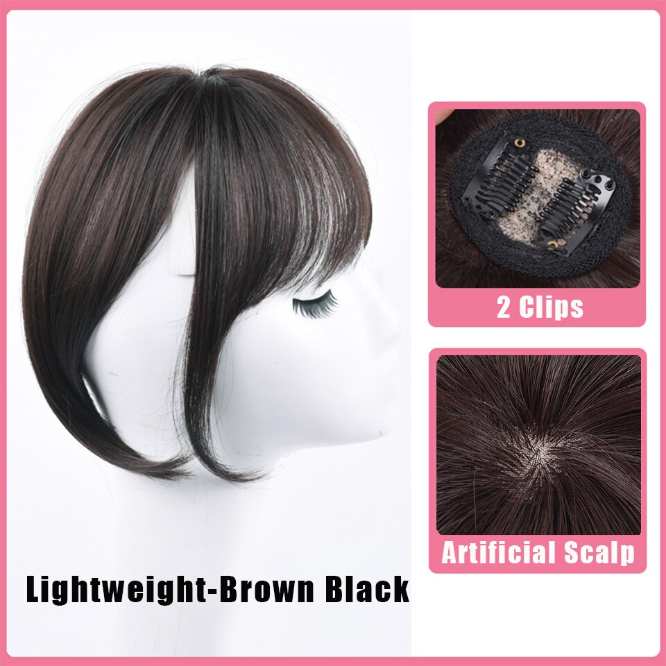 Buqi clip on otsatukka hiuslisäkkeet naisille suora siisti otsatukka ruskea klipsi hiustenpidennyksissä synteettiset topper otsatukka klipsit: Bf04-4