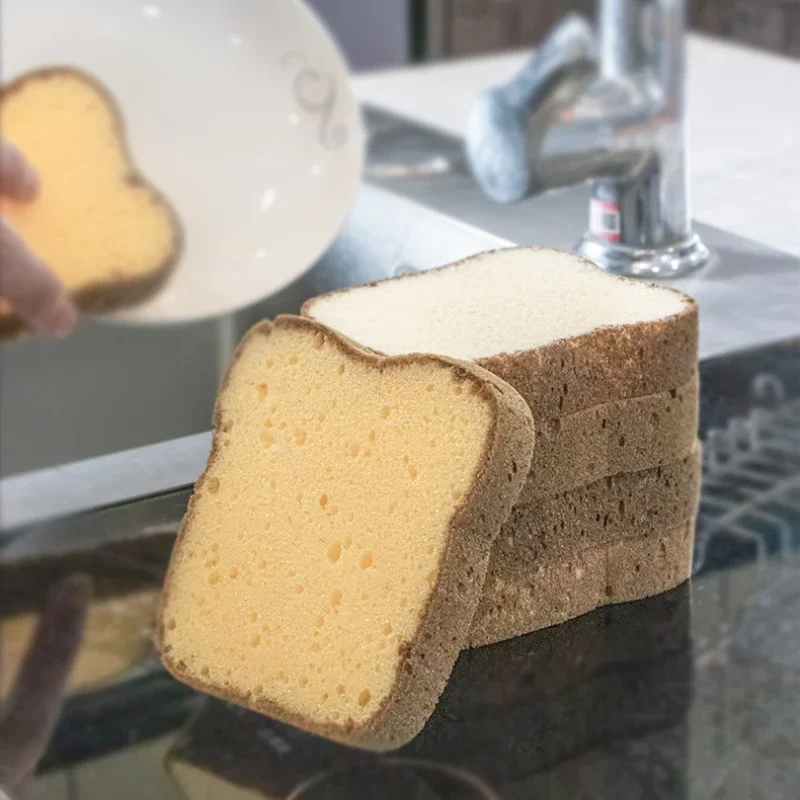 Lindo juego de esponjas para pan para cocina, Kit de esponja para lavar platos tostados con sonrisa, limpiador de ollas, estropajos, paño de limpieza, limpieza mágica