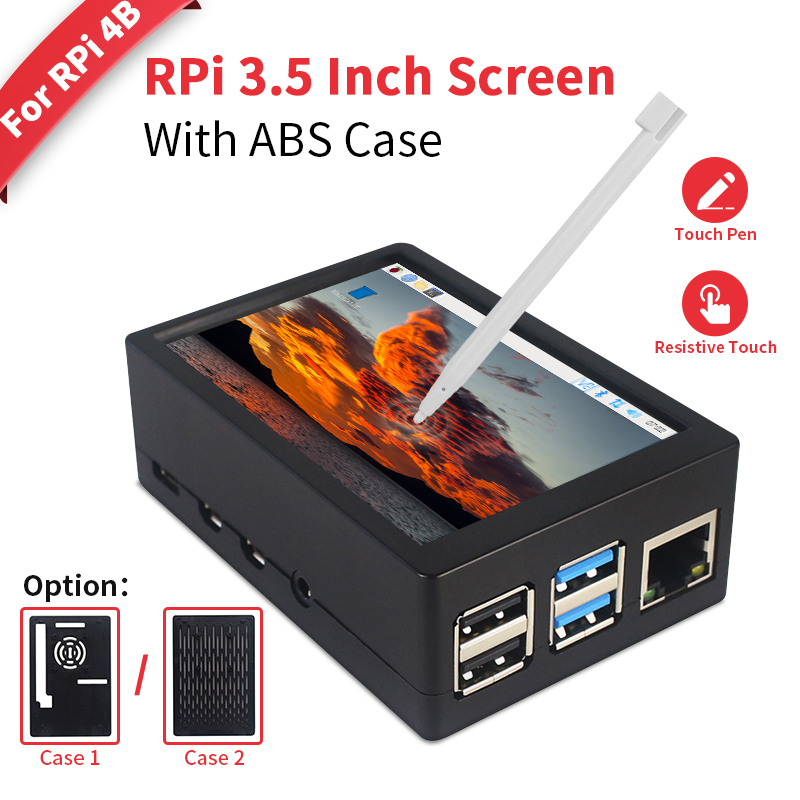 Pantalla táctil TFT para Raspberry Pi 4 modelo B, Monitor LCD de 3,5 pulgadas, 480x320, con carcasa de ABS, bolígrafo táctil para Raspberry Pi 4 Modelo B 3B + 3B