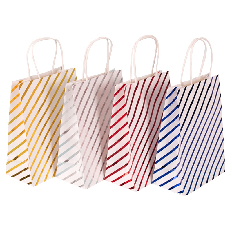 30pcs/lot Stars Striped Bag Paper Bags Birthday Wedding Party For With Handle 21*15*8cm