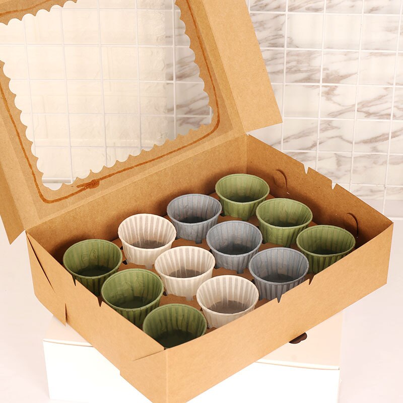 12 trays Muffin Cup Packaging Box Kraft Liner Board White Card Flap Soft Box Muffin Cup Box Baking Box