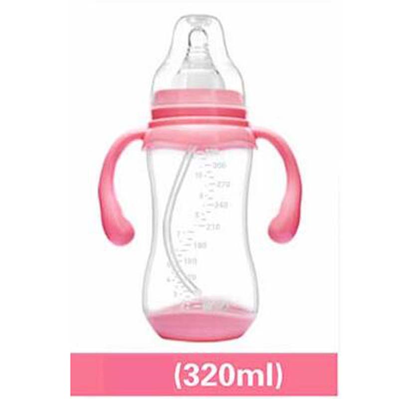 PP Wide Mouth Baby Bottle With Dust Cover Infant Anti-flatulence Baby Bottle Size 180ml/240ml/320ml with Temperature Sensing: 320ML Pink