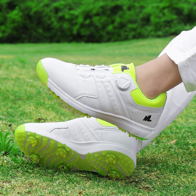 Golfsko mænd vandtæt golffodtøj hvide grønne pigge golfsneakers udendørs gåsko til mænd