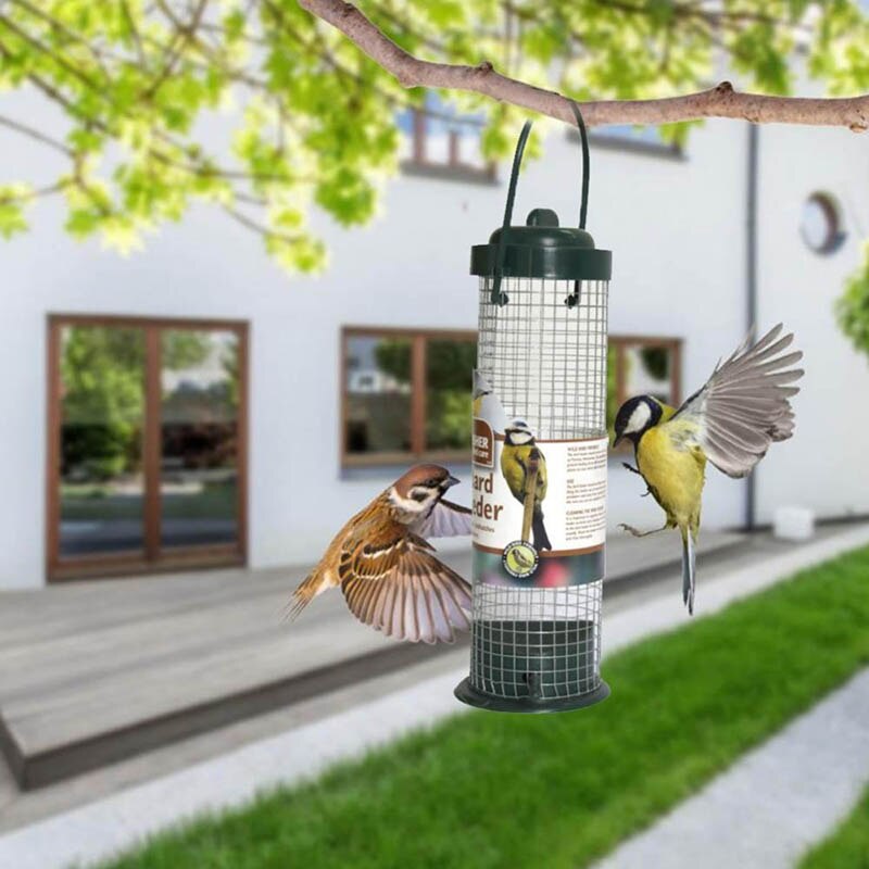 Grön fågelmatare plast vild fågel jordnötsfrö nötmatare hängare fågeltillbehör stående matare för fågelfodertillbehör