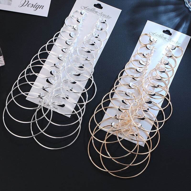 Sierlijke vrouwelijke grote ronde sieradenset met bedel, goud en zilverkleurige creolen voor vrouwen, luxe bruidsgeometrie, bruidsoorbellenset