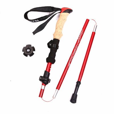 Verstelbare Vouwen Ultralight Quick Lock Trekking Poles Wandelen Pole 5 Sectie Race Walking Running Stick Canes Met Kurk Handvat: Rood