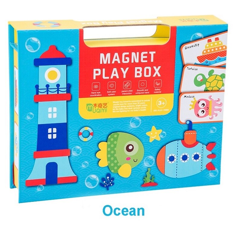 Rompecabezas magnético de papel, caja de juegos magnética, rompecabezas, pegatinas magnéticas para niños, imanes de nevera, educativo para primera infancia: Ocean