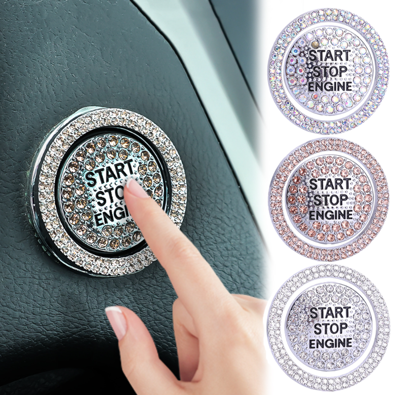 Auto Ein-Start-Taste Diamant Dekoration Aufkleber Innen Zündung Starter Schalter 3D Ring Strass Bling BlingSticker