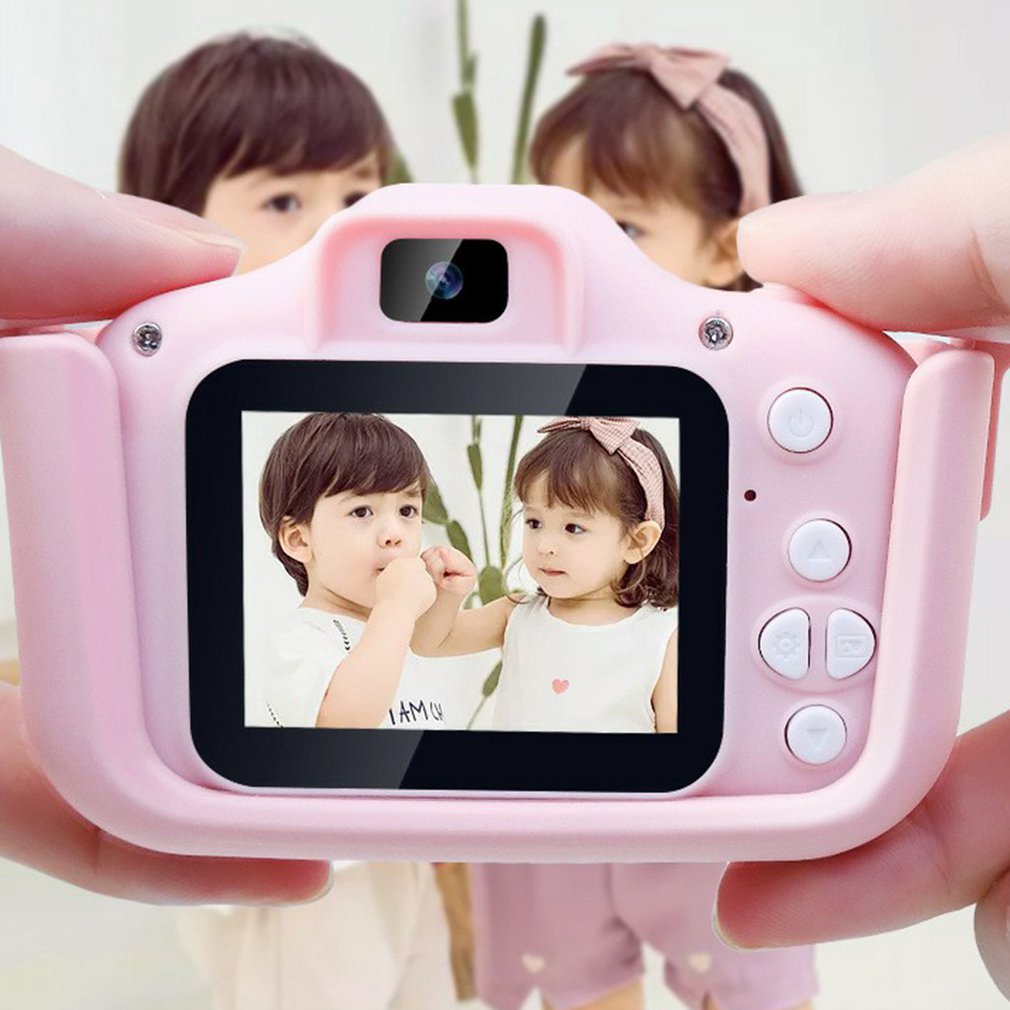Mini digitale camera cartoon schattige camera speelgoed kinderen verjaardag peuter speelgoed geheugenkaart camera met siliconen hoes