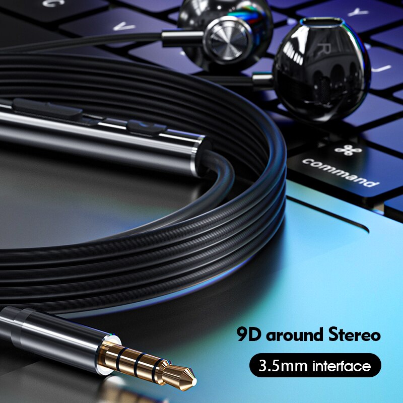 Licheers 9D Stereo In-ear Earphone Wire-controlled Sound Earpiece Earbuds For Xiaomi Samsung 3.5mm For Huawei Type C Earphones: 3.5mm interface