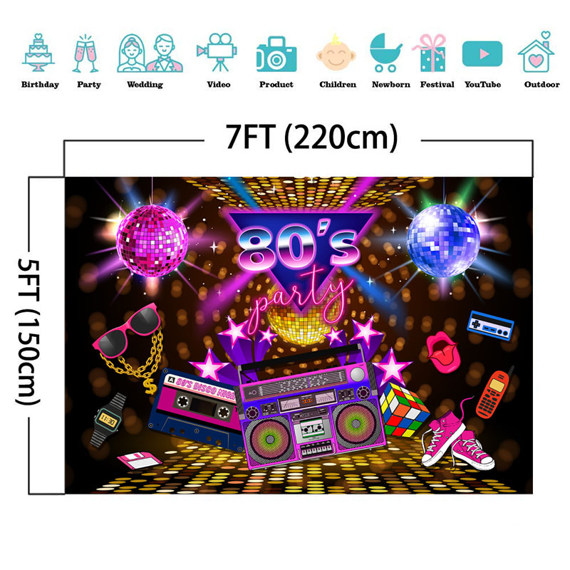 NeoBack 80s Partei Hintergrund Disko Thema retro 80er Geburtstag Hintergrund Fotografie Zeichen 1980er Neon- Achtziger Photobooth Requisiten