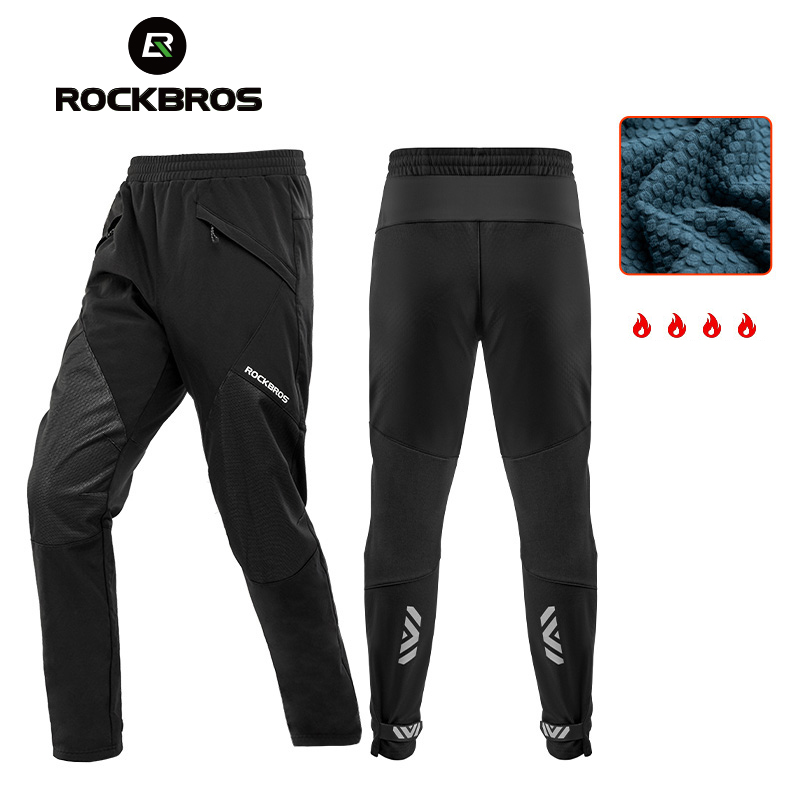 Rockbros Bike Broek Winter Fiets Lange Broek Thermische Fleece Reflecterende Fietsen Broek Warm Winddicht Mannen Sport Broek Eur Maat