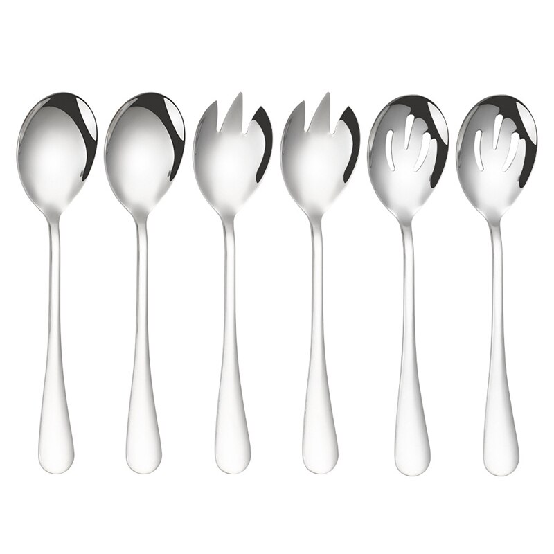 3Pcs Salad Dessert Spoon Set Large Stainless steel Salad Fork Spoon Serving Set Tablespoon Salad Server Kitchen Spoon Utensils: 6pcs Silver