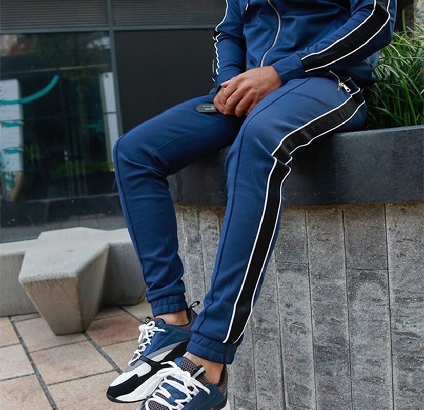 Men&#39;s Sweatpants Fitness Running Cotton Trousers Male Casual Track Pants Jogging Pants: L / Navy blue