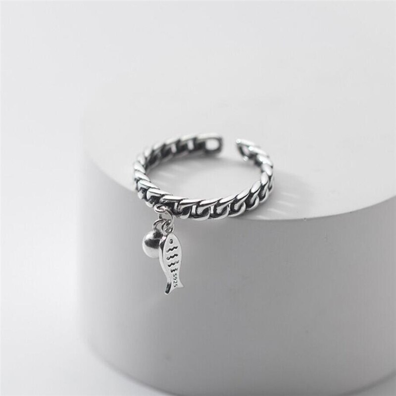 Aestethic Elegante Sieraden Leuke Retro Bel Vis 925 Sterling Zilver Vrouwelijke Resizable Opening Rings 983