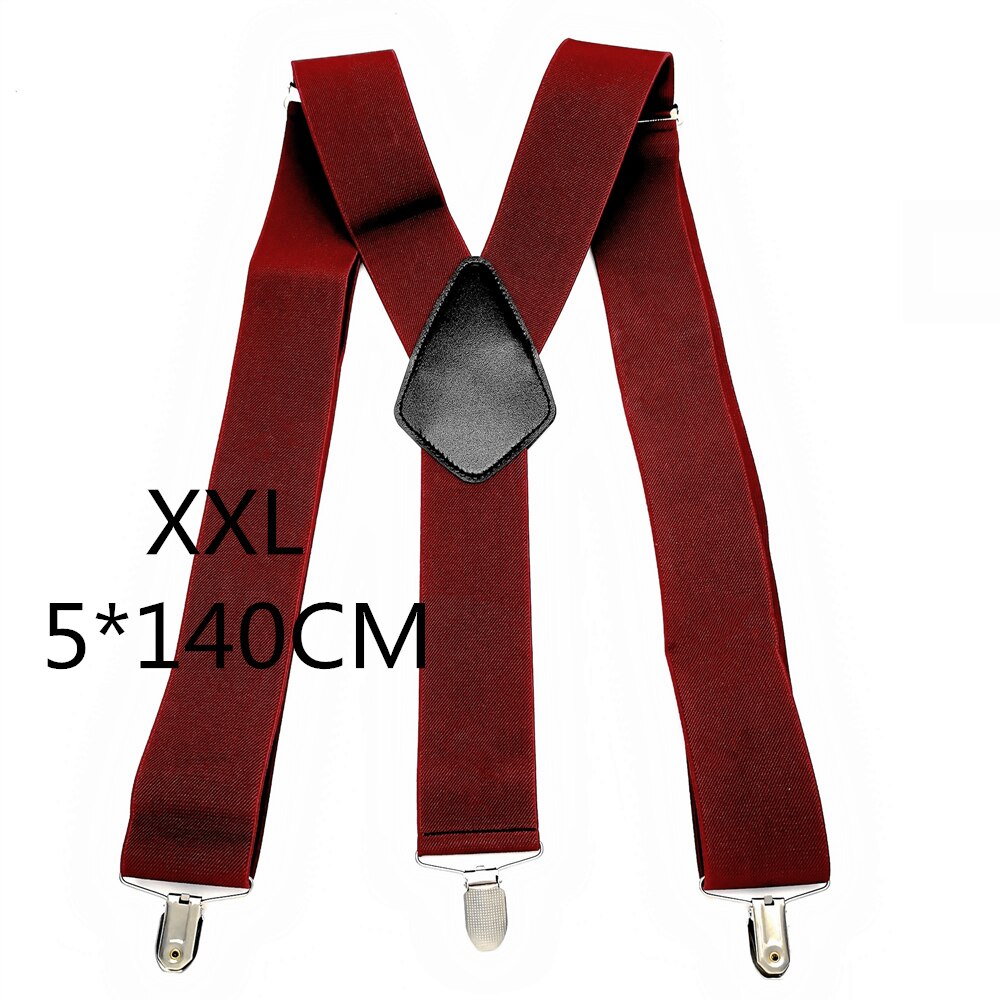 Bretelles en cuir élastique pour hommes, clips de protection, croisé dans le dos, pantalon de travail, grande taille, 50mm de largeur: Wine red-140cm