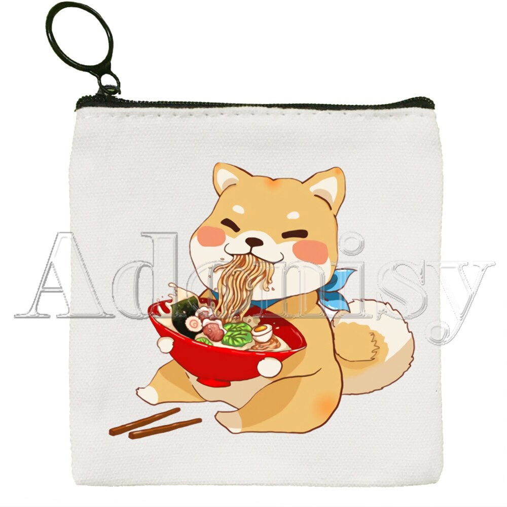 Shiba Inu Dog Japanese Cute Dog Mini Coin Purse Canvas Student Wallet Coin Case Zipper Hand Female Key Case: O