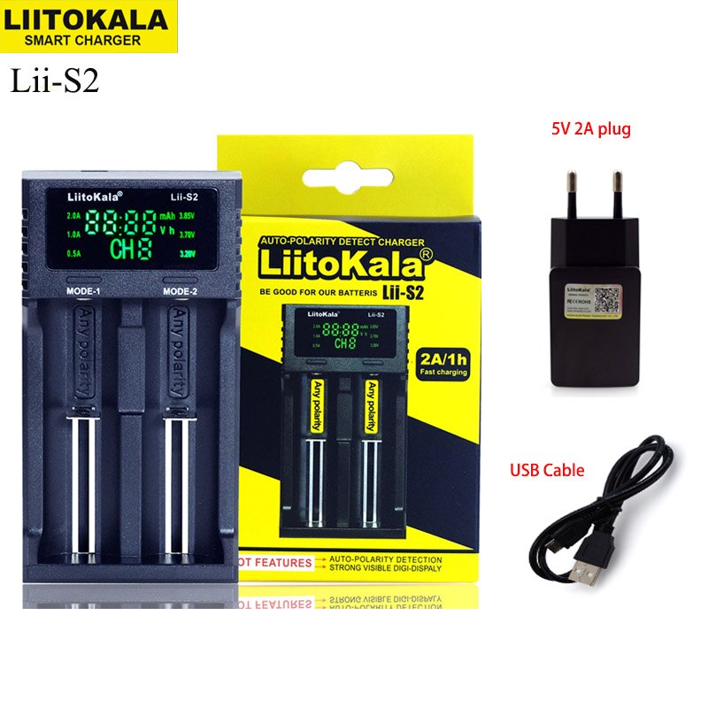 NEUE Liitokala Lii-PD4 S4 S2 402 202 100 18650 Batterie Ladegerät 1,2 v 3,7 v 3,2 v AA21700 NiMH li-Ion batterie Clever Ladegerät + 5 v stecker: Lii-S2 Ladegerät einstellen / EU Stecker