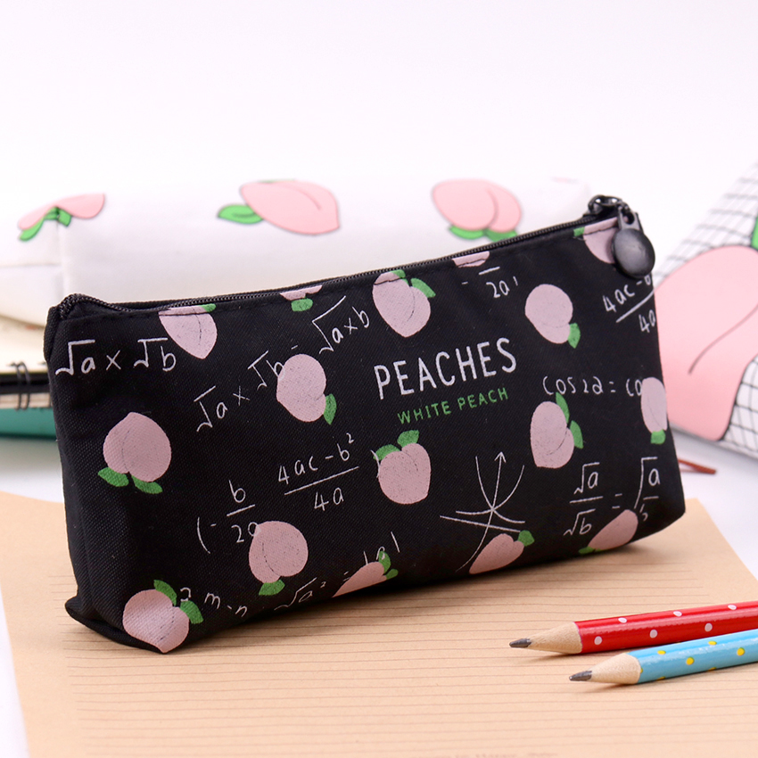 Estuche de lona para lápices de frutas y melocotón, estuches de lápices Escolar para niña, papelería, bolsa de lápices de lona, material Escolar