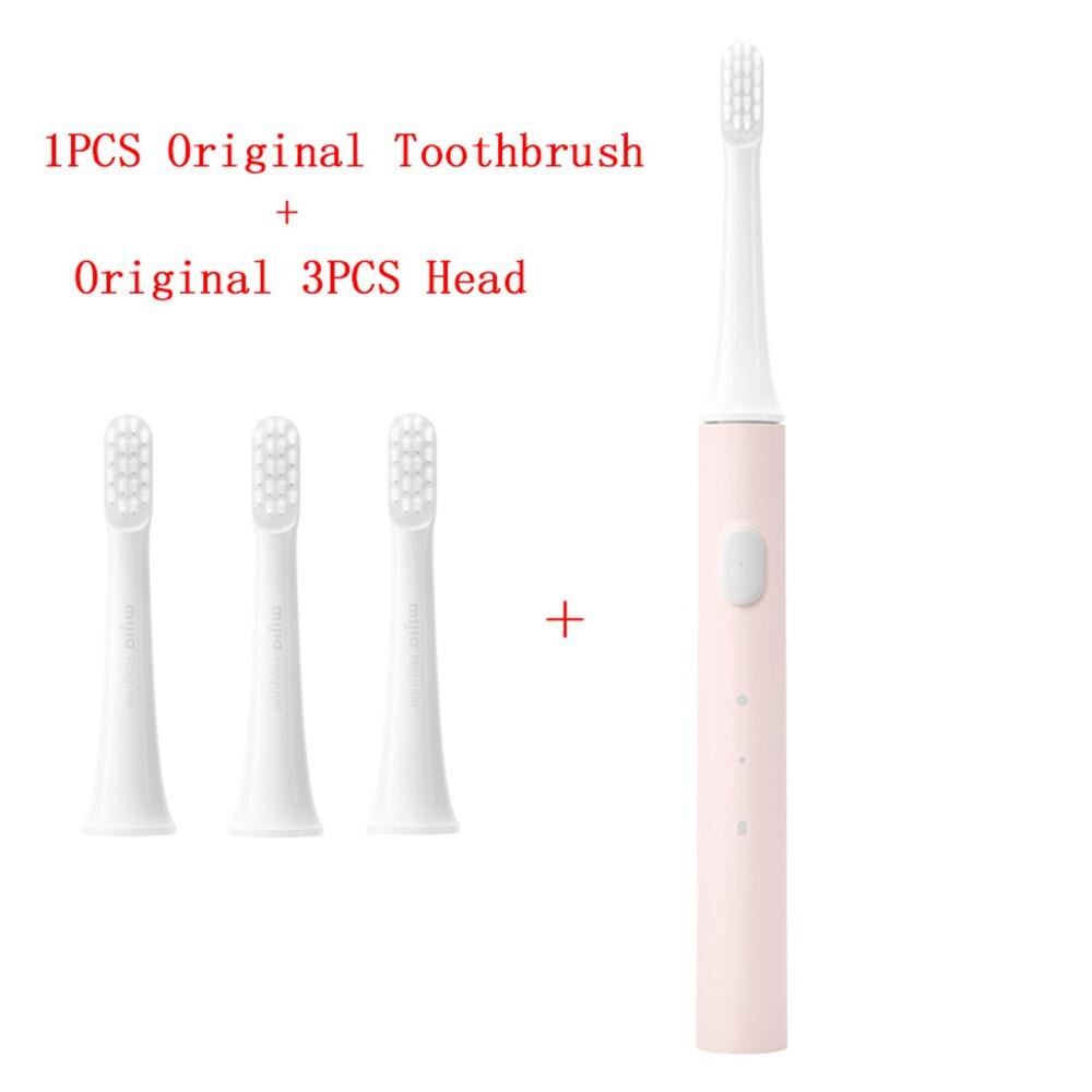 Xiaomi mijia  t100 sonisk elektrisk tandbørste voksen ultralyd automatisk tandbørste usb genopladelig vandtæt tandbørste: Pink tilføj 3 børste