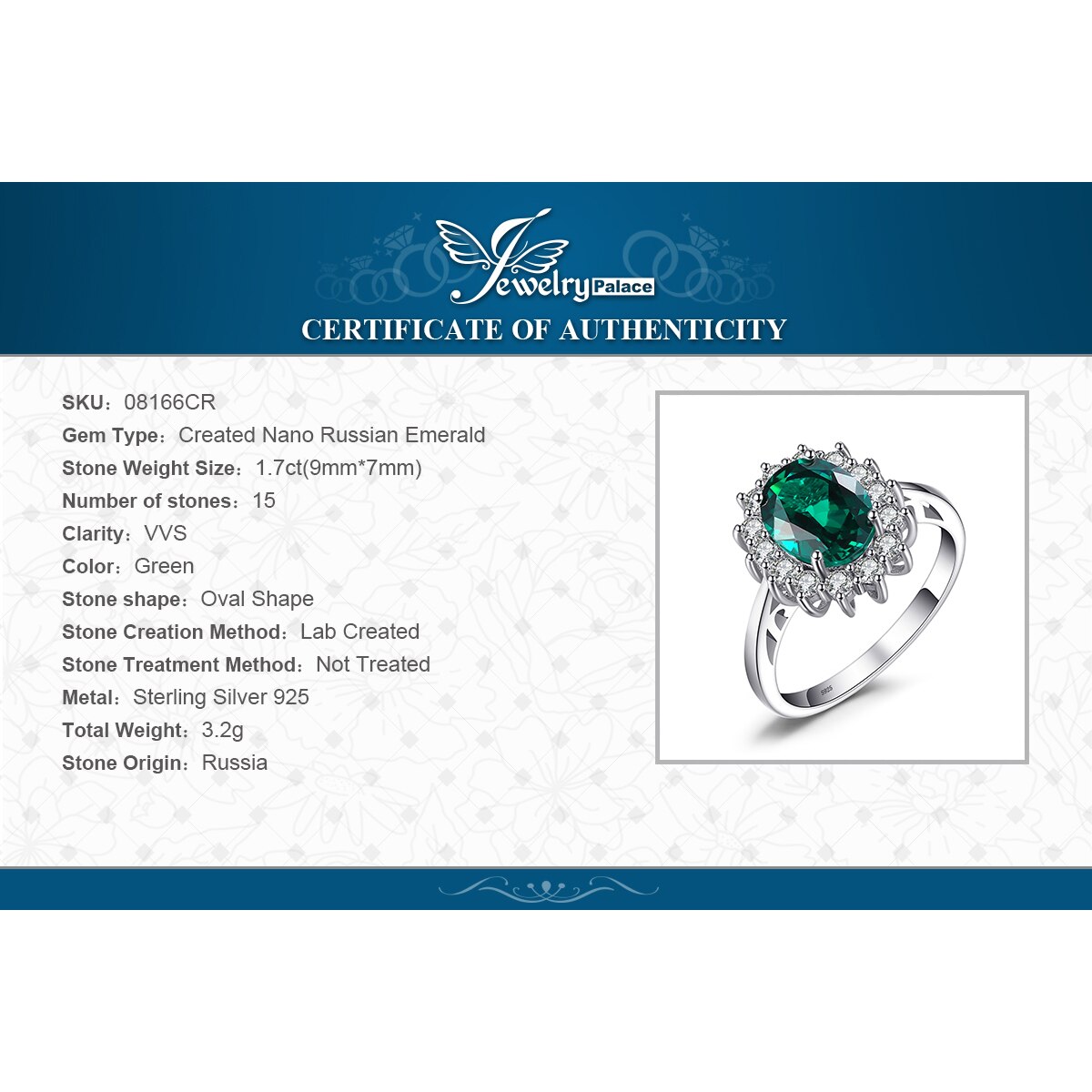 Jewpalace Prinses Diana Gesimuleerde Emerald Ring 925 Sterling Zilveren Ringen Voor Vrouwen Engagement Ring Zilver 925 Edelstenen Sieraden