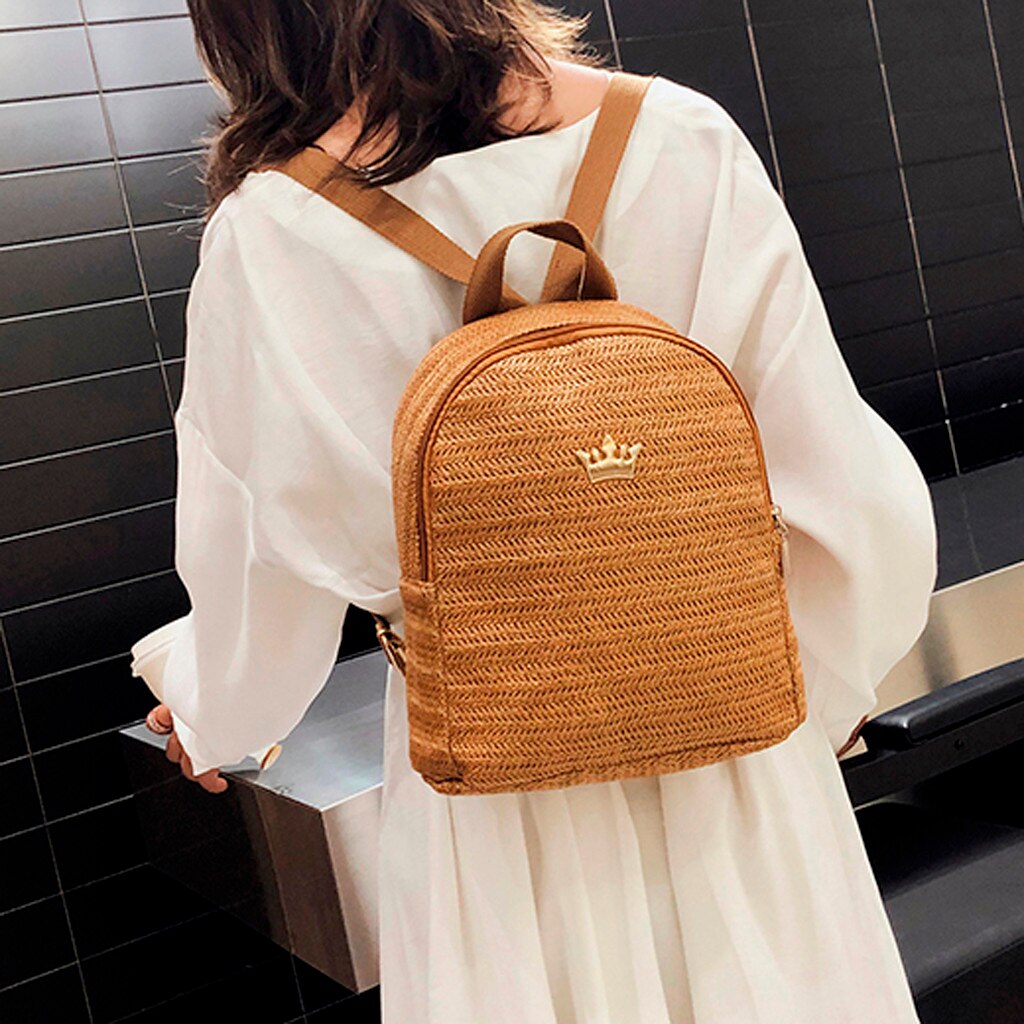 Femmes sac à bandoulière rond circulaire rotin osier paille tissé plage panier sac à main dames en plein air tissé carré backpa