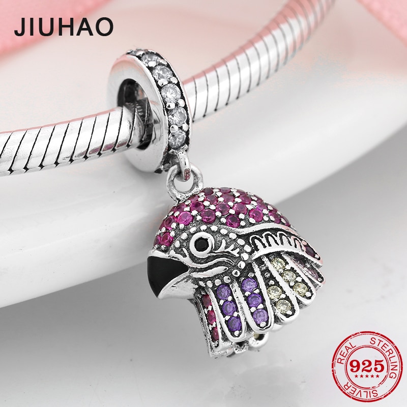 la moda Argento sterlina 925 Creativo Aquila Scintillante Colorato CZ Pendenti con Gemme E Perle Pendenti E Ciondoli in forma Originale bene Braccialetto di Fascino di DIY Dei Monili