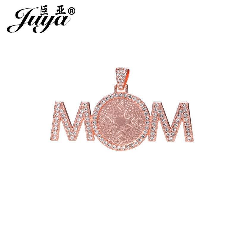 30PCS &quot;MOM&quot; Pendant Base Diamond Rhinestone Bezel 25mm Circle Blank Tray Charms For DIY Jewelry Making Accessories Women: Rose golden