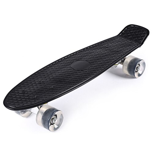 Skateboard skate board 22 tommer cruiser firehjulet banan stil plastbræt dæk aluminium beslag med led blinkende hjul: Sort