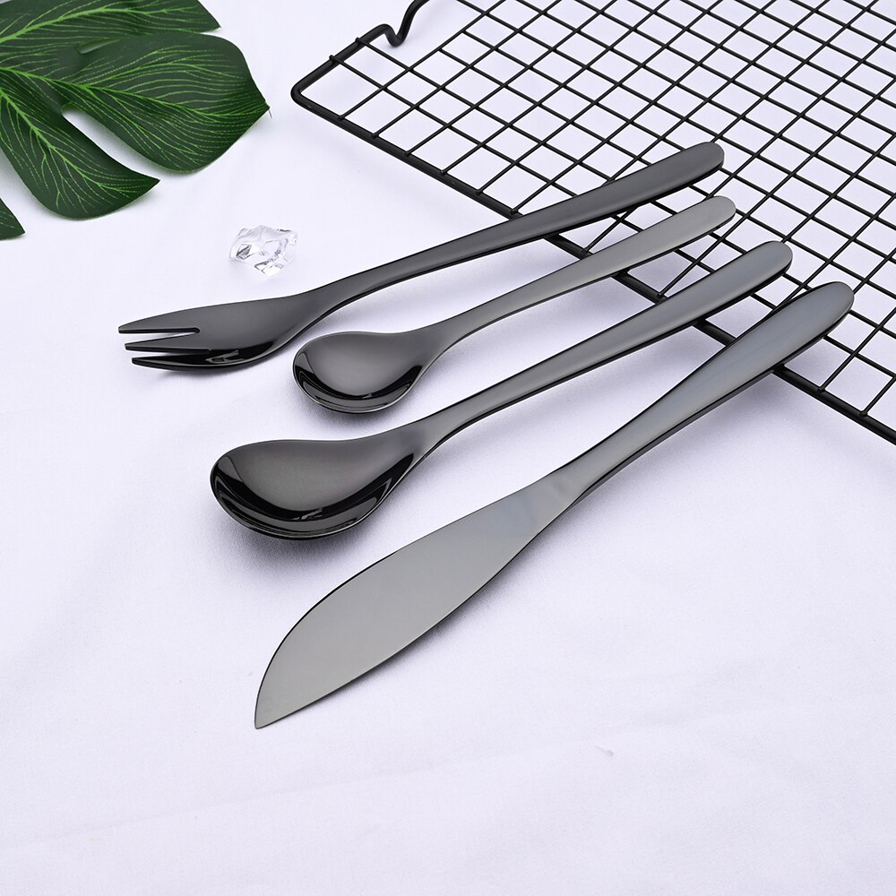 Zwarte Bestek Set 18/10 Rvs Servies Set Mes Vork Lepel Zilverwerk Servies Set Keuken Bestek