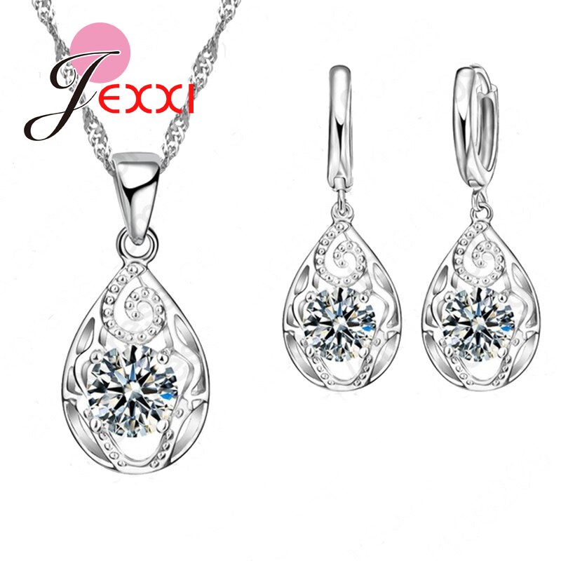 Conjunto de colgantes de circonia cúbica para mujer, de Plata de Ley 925 con gota de agua, collares, joyas de Boda nupcial de cristal, a precio de fábrica