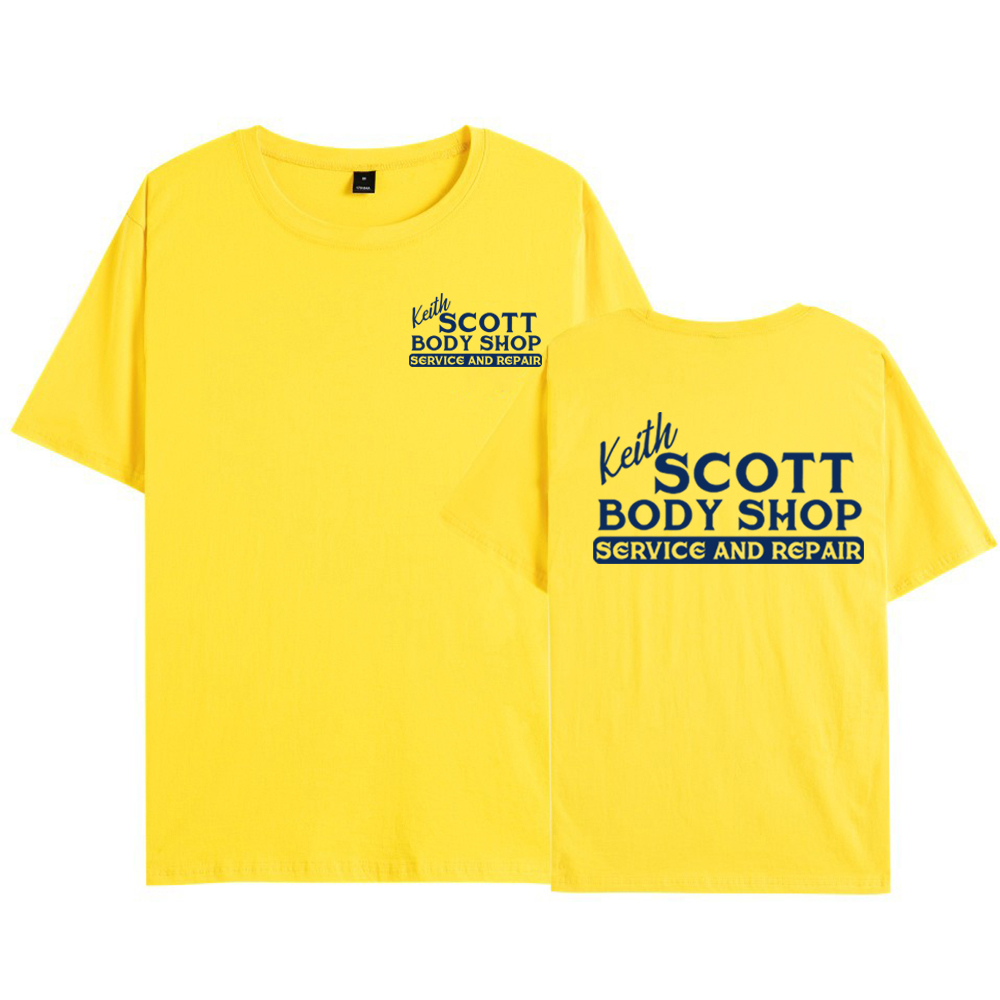 Keith Scott Body Shop T-shirt Tv Showe One Tree Hill Shirt Ravens Basketball Tee Retro 2 Side Print OTH Lucas Nathan Scott Tops: XL / Yellow