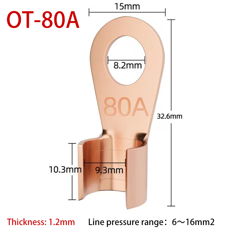 Terminal OT de cobre, conector de Cable no aislado, terminales de Cable eléctrico desnudo, Terminal de engarzado de anillo de batería, 10/50 Uds., 10-400A: Verde / 3P