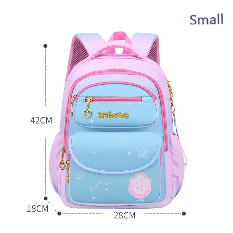 Girls Cute Princess School Bags Children Pink School Backpack Waterproof Hard-Wearing Bookbag Kids High Capacity Lightweight Sac: Gradient Blue Small